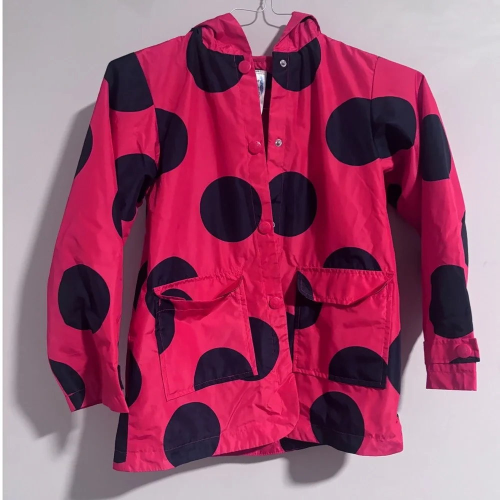 Carter's Girls Red Black Polka Dot Ladybug Raincoat Hooded Jacket 7-8 XL